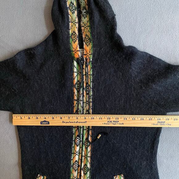 Alpaca Collection Handmade Full Zip Cardigan Sweater Womens L Black Hood - Picture 12 of 16
